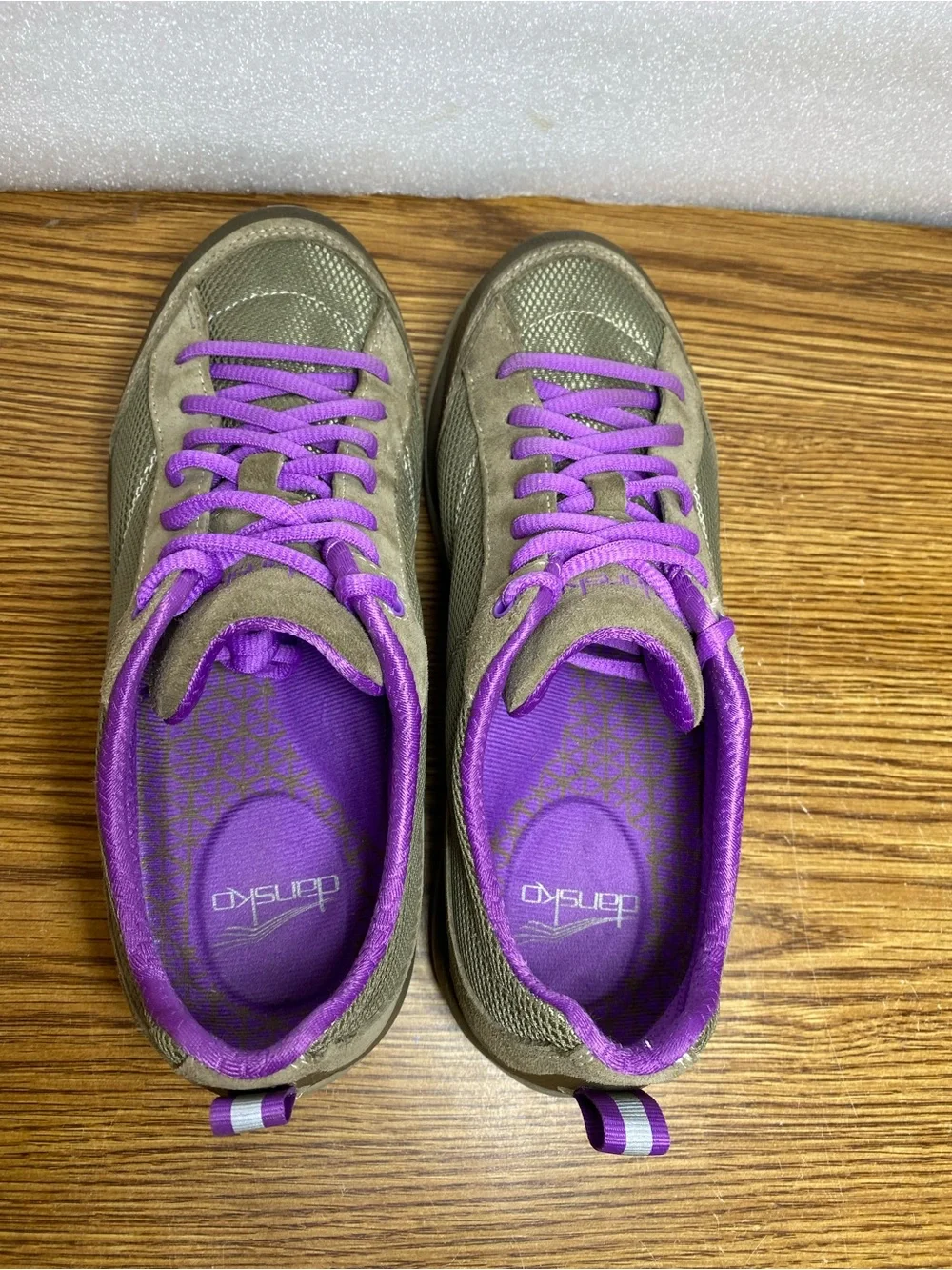 Dansko Sabrina Gray Purple Leather Suede Sneakers Shoes Women's 38 Size 7.5 - 8